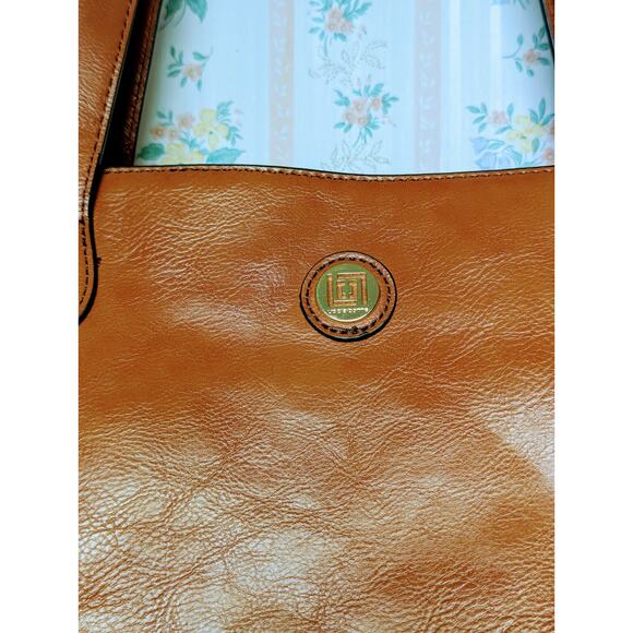 Liz Claiborne Tote Shoulder Bag Large Cognac Double Strap Purse spacious career - Picture 2 of 16